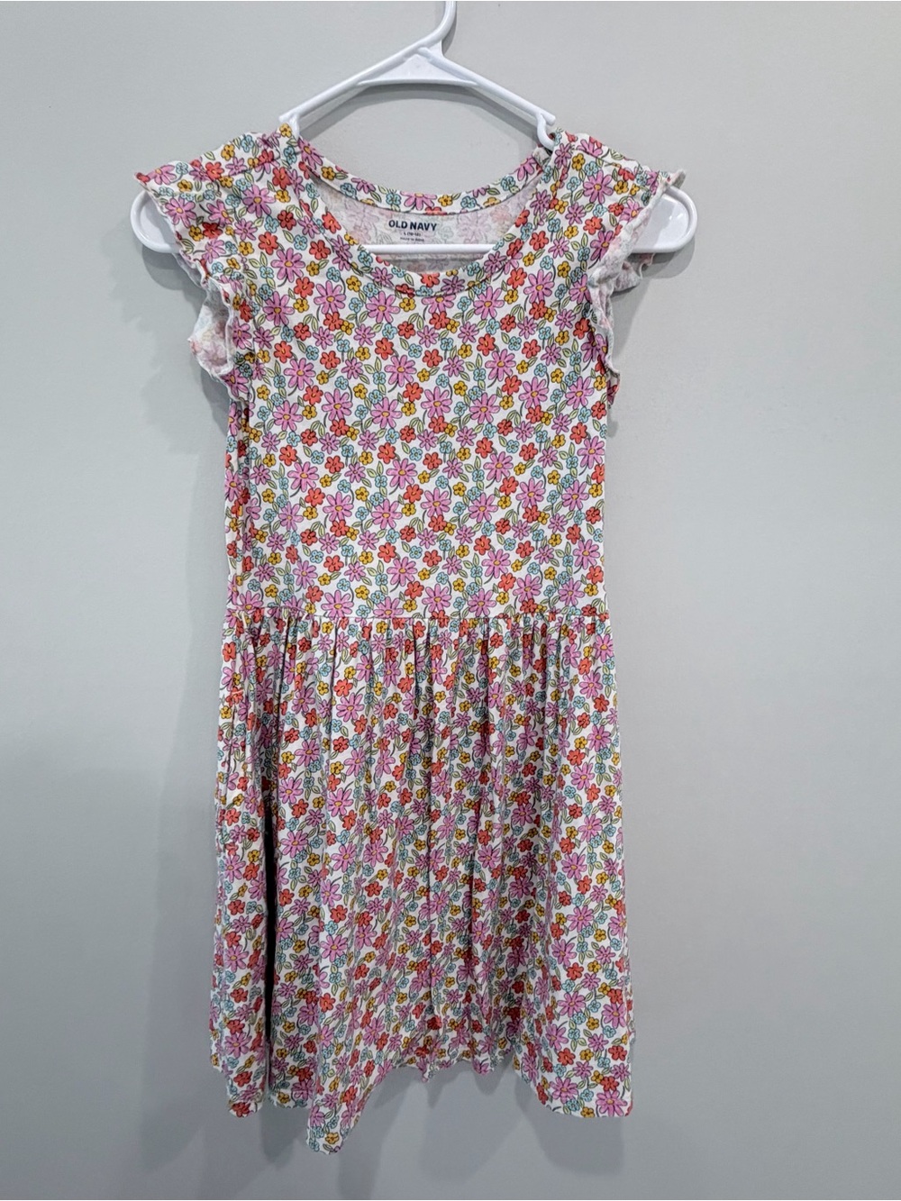 Old Navy White Floral Print Dress with Pink & Yellow Flowers